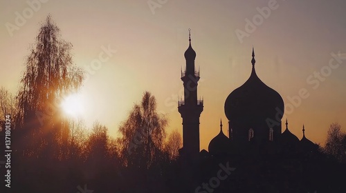 Mosque Silhouette at Sunset