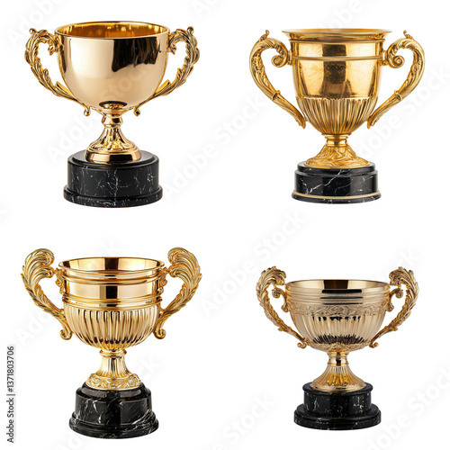 Golden Trophy Cup on White Background 