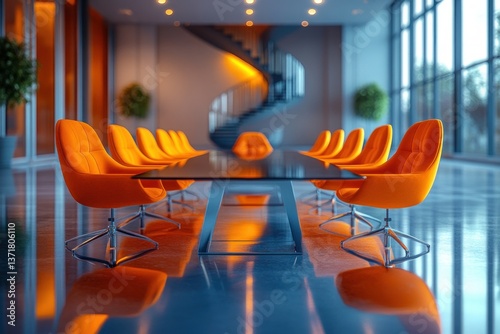 Young Businesswomen Smiling in Diverse Team Meeting in Modern Office with Spiral Staircase
