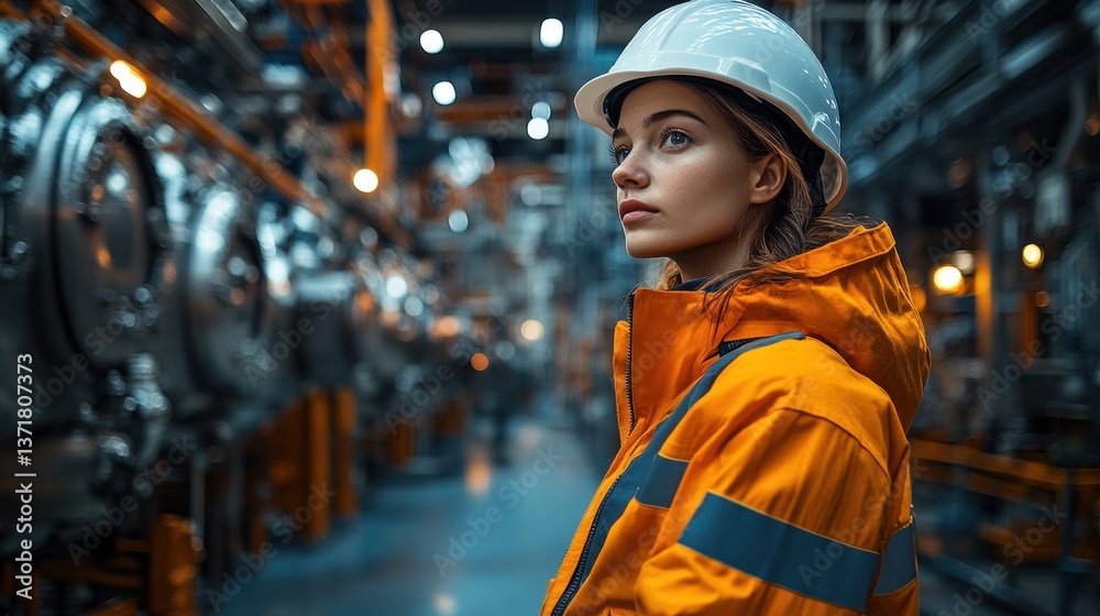 Portrait of Heavy Industry Engineer in Safety Uniform Smiling in Industrial Factory with Machinery Background Portrait of Heavy Industry Engineer in Safety Uniform Smiling in Industrial Factory with Machinery Background