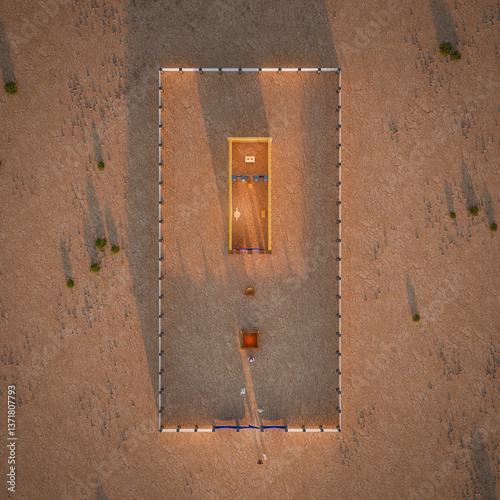Sanctuary tabernacle 3d rendering of the wilderness tent described in Bible Exodus. Old Testament Religious imagery illustration. Top view cutaway diagram