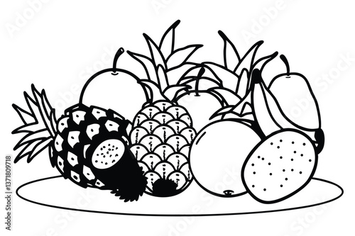 Vector illustration of fresh and organic fruits including pineapple apple pear and berries