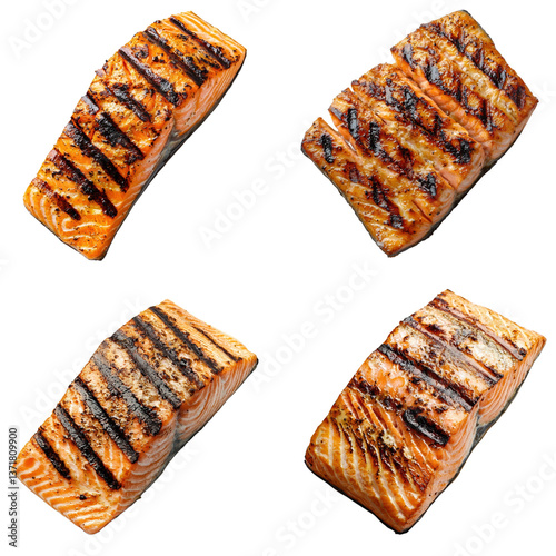 Grilled Salmon Fillet with Crispy Skin - Isolated 
