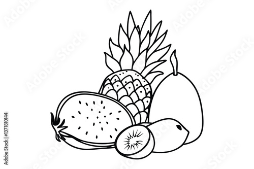 Vector illustration of fresh and organic fruits including pineapple apple pear and berries