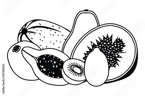 Vector illustration of fresh and organic fruits including pineapple apple pear and berries