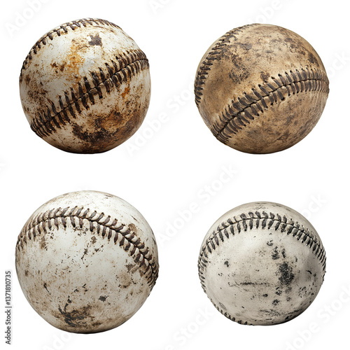 Worn Baseball, Side View, Isolated on White Background