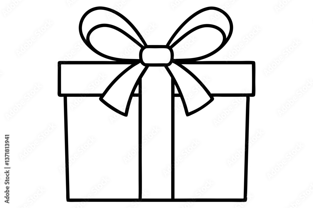 wrapped gift box with bow line art vector illustration