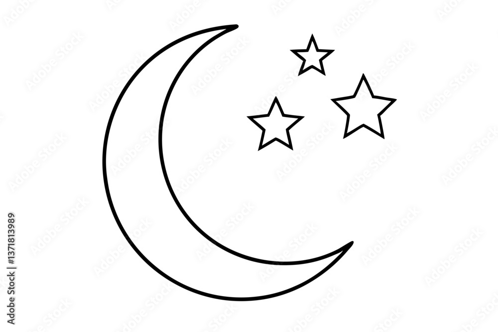 crescent moon with stars line art vector illustration crescent moon with stars line art vector illustration