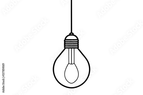 hanging light bulb with filament design line art vector