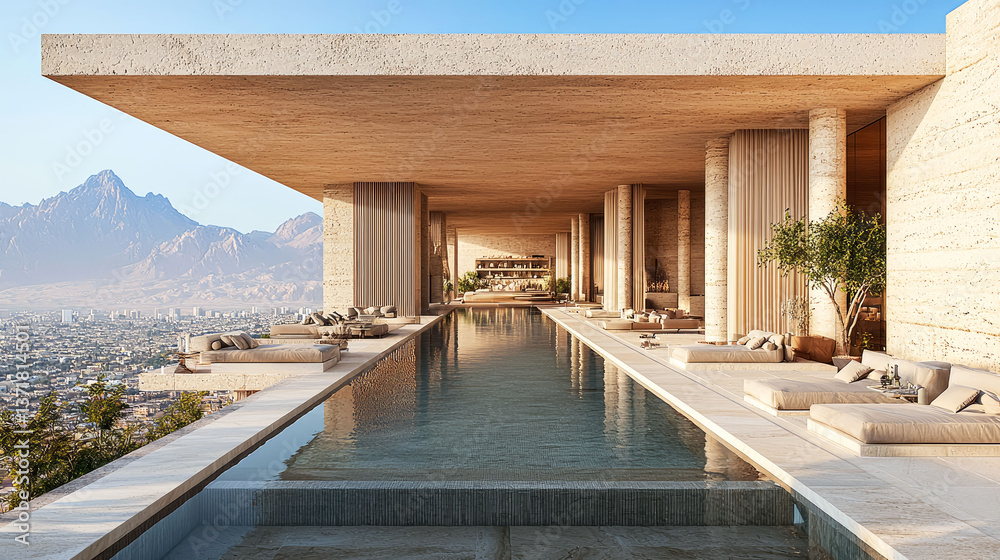 Fototapeta premium Luxury Villa with Infinity Pool and Panoramic Mountain View