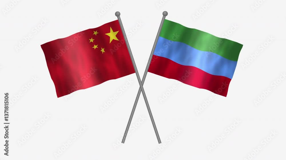 Flag of Dagestan and China, Cross table flag of Dagestan and China on white background. Flag of Dagestan and China, Cross table flag of Dagestan and China on white background.