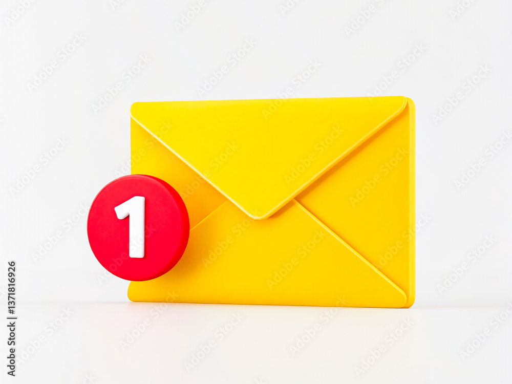 Yellow Envelope with Red Notification Badge Displaying Number 1 - New Message Icon for Digital Communication Platforms