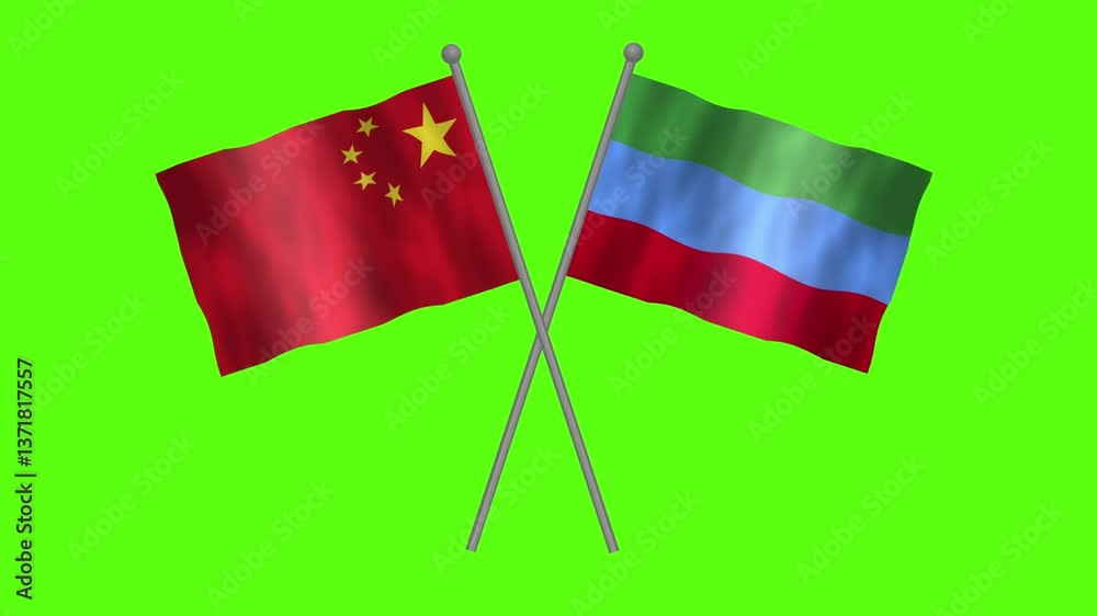Flag of Dagestan and China, Cross table flag of Dagestan and China on Green screen chroma key. Flag of Dagestan and China, Cross table flag of Dagestan and China on Green screen chroma key.