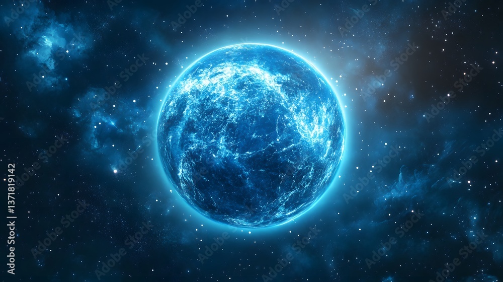 Fototapeta premium Frozen Azure Planet in Cosmic Nebula