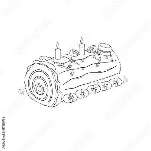 Festive Yule Log Cake Illustration Candles Gifts and Winter Delights