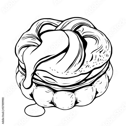 Delicious Creamy Pastry A Detailed Line Art Illustration