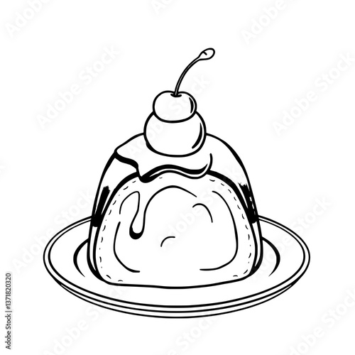Sweet Cherry-Topped Cake Roll Dessert On Plate