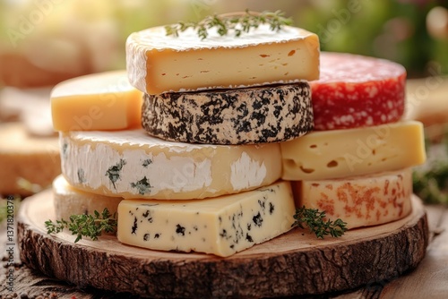 Gourmet Cheese Platter Assortment on Rustic Wooden Board