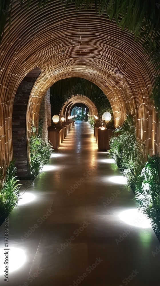 Fototapeta premium Illuminated Bamboo Tunnel Pathway Garden Entrance