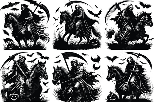 death, horror, horse, gothic, scythe, grim reaper, reaper, skeleton, skull, art, spooky, ghost rider, macabre, black metal, vintage, supernatural, spectral, occult, nightmare, apocalyptic, cursed, hau