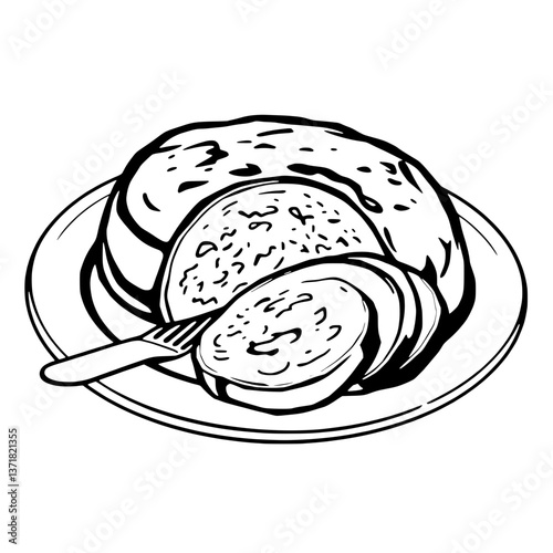 Sliced Loaf Of Bread On A Plate With A Butter Knife