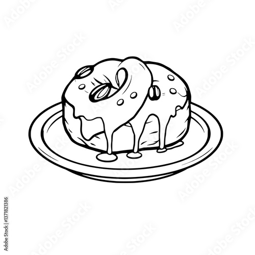 Delicious Glazed Donut on Plate Sweet Treat Illustration