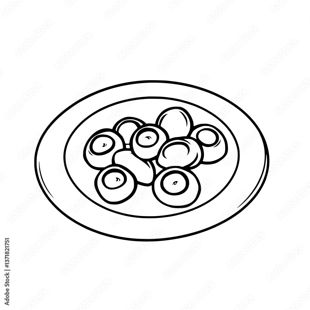 Simple Line Drawing Of Mushrooms On A Plate Overhead View Simple Line Drawing Of Mushrooms On A Plate Overhead View