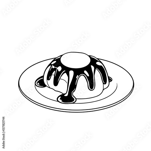 Creamy Vanilla Pudding Dessert Topped With Rich Chocolate Sauce