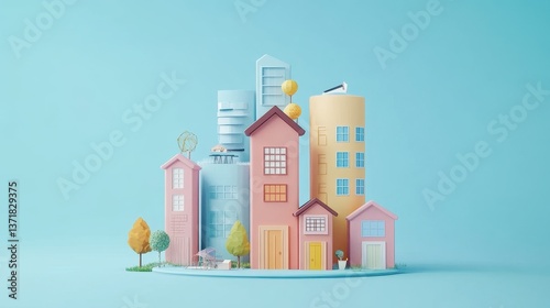 Real estate investment infographic flat design side view property market theme animation colored pastel. 