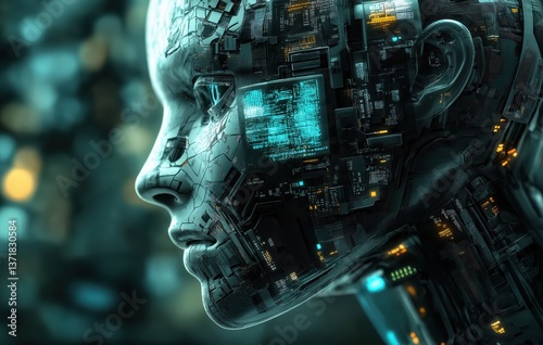 Wallpaper Mural API Agents Concepts. Futuristic robotic face with intricate circuit patterns. Torontodigital.ca