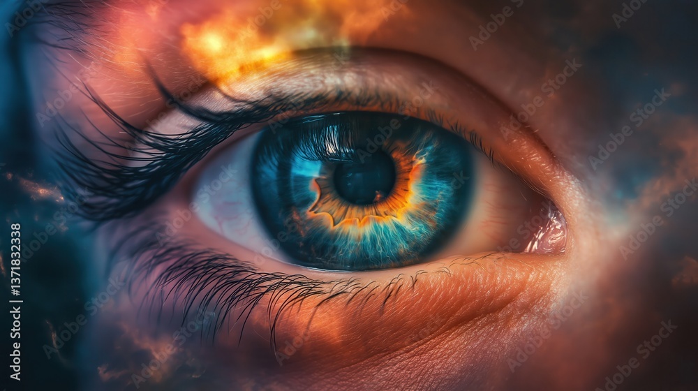 Fototapeta premium API Agents Concepts. Vivid eye with dramatic clouds and colors reflecting within.