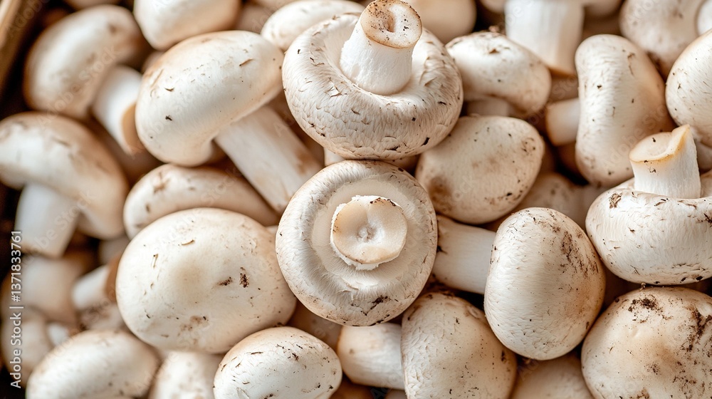 Close-up of fresh, raw white button mushrooms. Close-up of fresh, raw white button mushrooms.