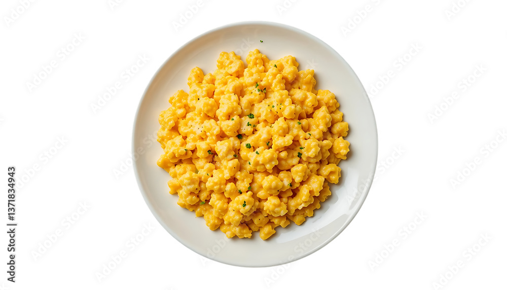 Scrambled eggs on white plate Scrambled eggs on white plate