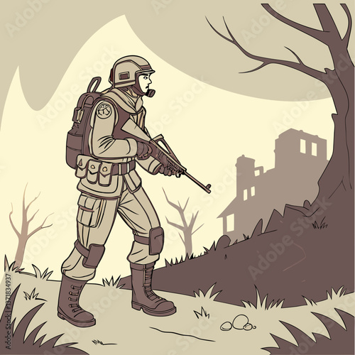Post-Apocalyptic Survivor Zombies: Military Gear and Tattered Clothing