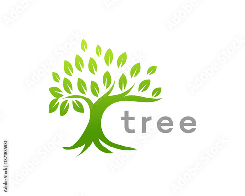 Green Tree Logo Design Nature, Ecology, Growth, Leaves, Environment