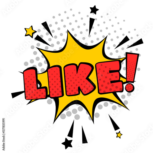 LIKE comics style text, vintage cartoon message, 60s retro poster, social media post template