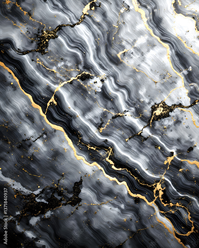 Fototapeta premium Slate Gray Marble With Silver And Gold Accents, Modern Sophisticated Stone Texture