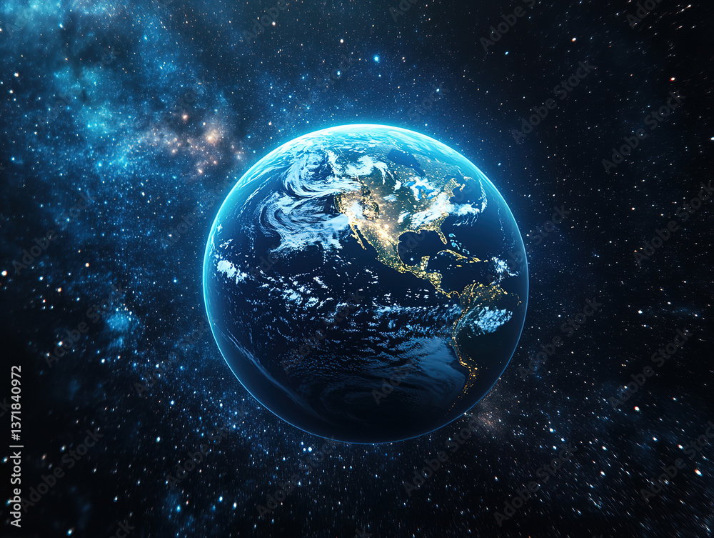 Obraz premium Earth from Space: A Nighttime View