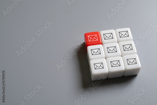 Red cube detection sign after got attack phishing email by malware from hacker that commit cyber crime or software crash to cause an error. Cyber attack concept with copy space no people.
