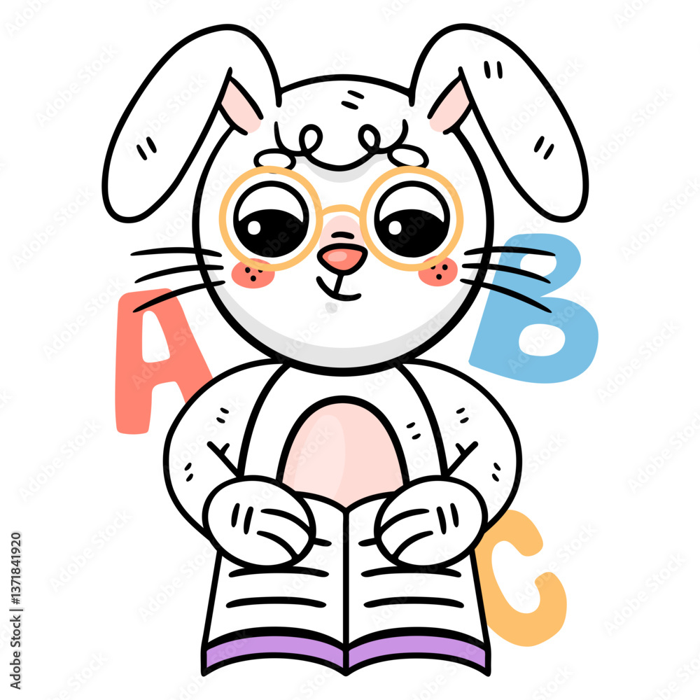 Ronnie The Bunny engrossed in reading, emphasizing the importance of literacy and language development in early education. 