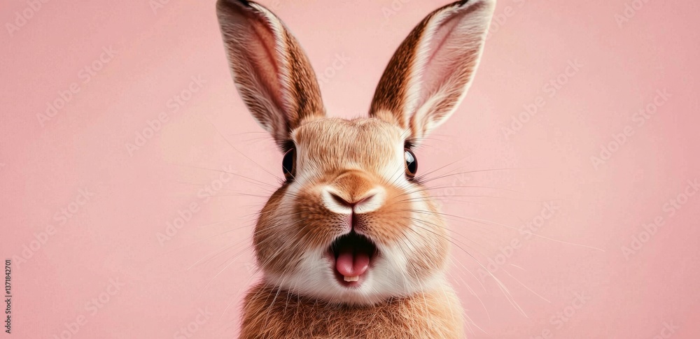 Fototapeta premium An isolated brown rabbit shows its surprised demeanor in striking yellow.