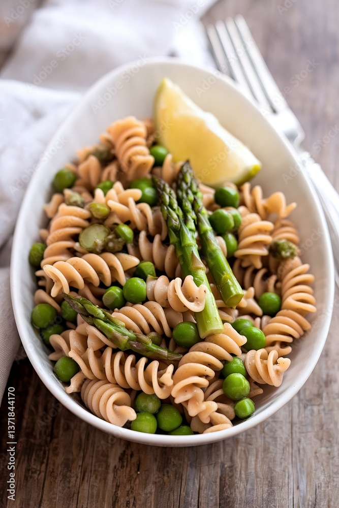 Whole wheat pasta with green peas and asparagus Whole wheat pasta with green peas and asparagus
