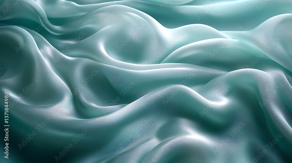 Obraz premium A silky, abstract composition in shades of teal and aqua, with a soft, rippling effect resembling water,