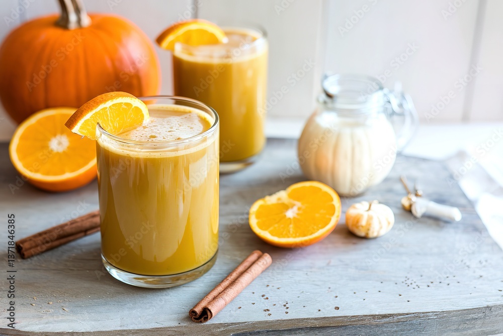 Pumpkin and orange spiced fall drink with cinnamon Pumpkin and orange spiced fall drink with cinnamon