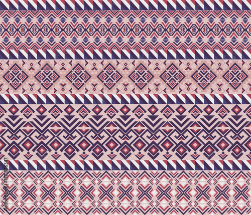Pink and purple geometric ethnic tradition pattern, native fabric decoration designed for wallpaper, textile, cushion and pillowcase
