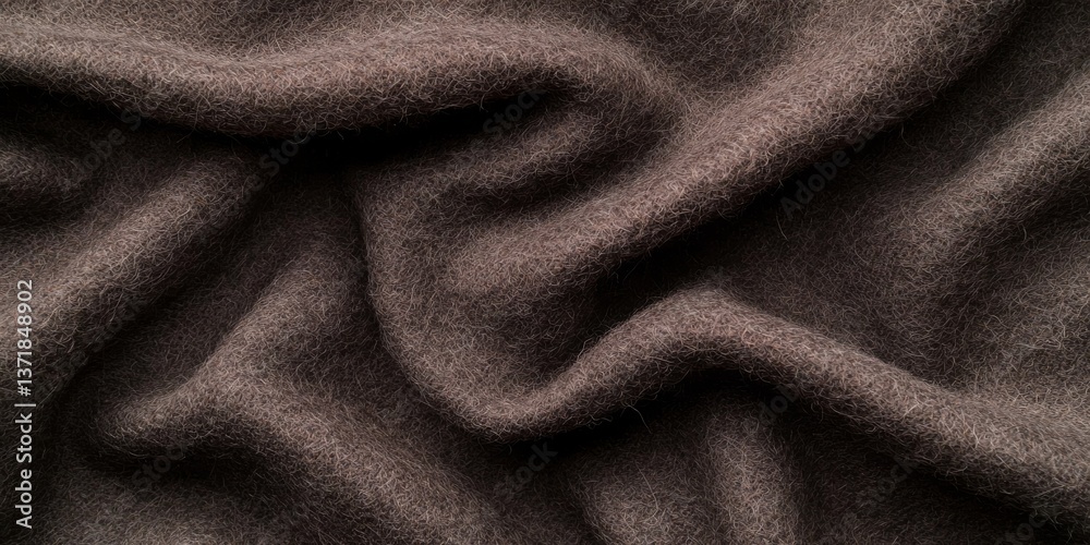 Obraz premium Detailed brown mohair wool fabric with soft fluffy texture and elegant draped folds.