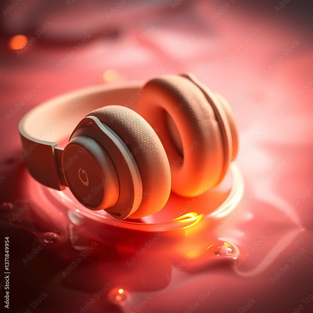Fototapeta premium Stereo headphone design with abstract background design .Music world liquid fluid background .