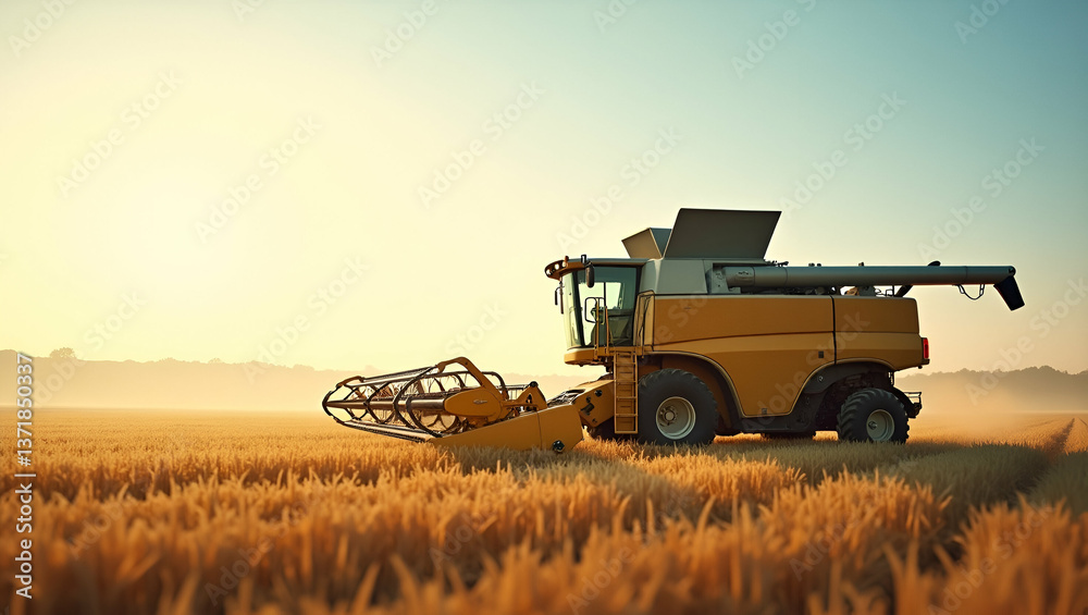 Fototapeta premium Photo realistic as Top view of a field with robotic harvesters overlay symbolizing robotic harvesting in double exposure with copy space. concept as A top view of a field blended with robotic harveste