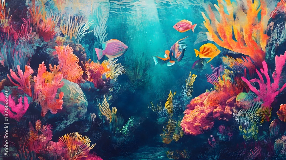 Fototapeta A vibrant underwater scene with colorful coral reefs