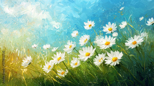 Daisies On Field - Abstract Spring Landscape